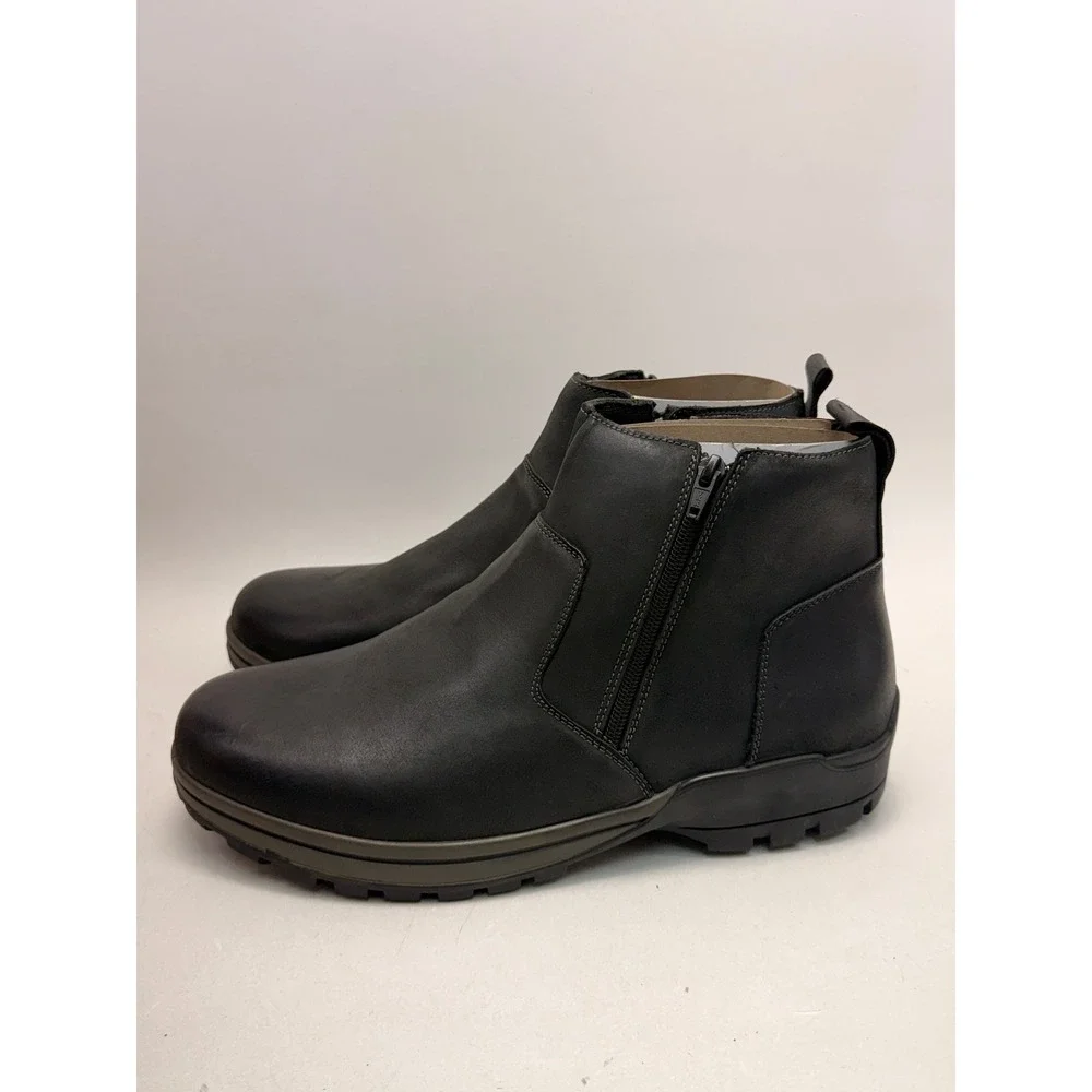 Brock MBA025L Mens Black Leather Ankle Boots Side Zip Extra Wide 5E Size 12